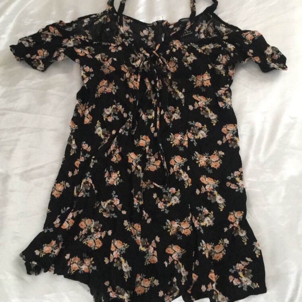 Floral cold shoulder lace up romper